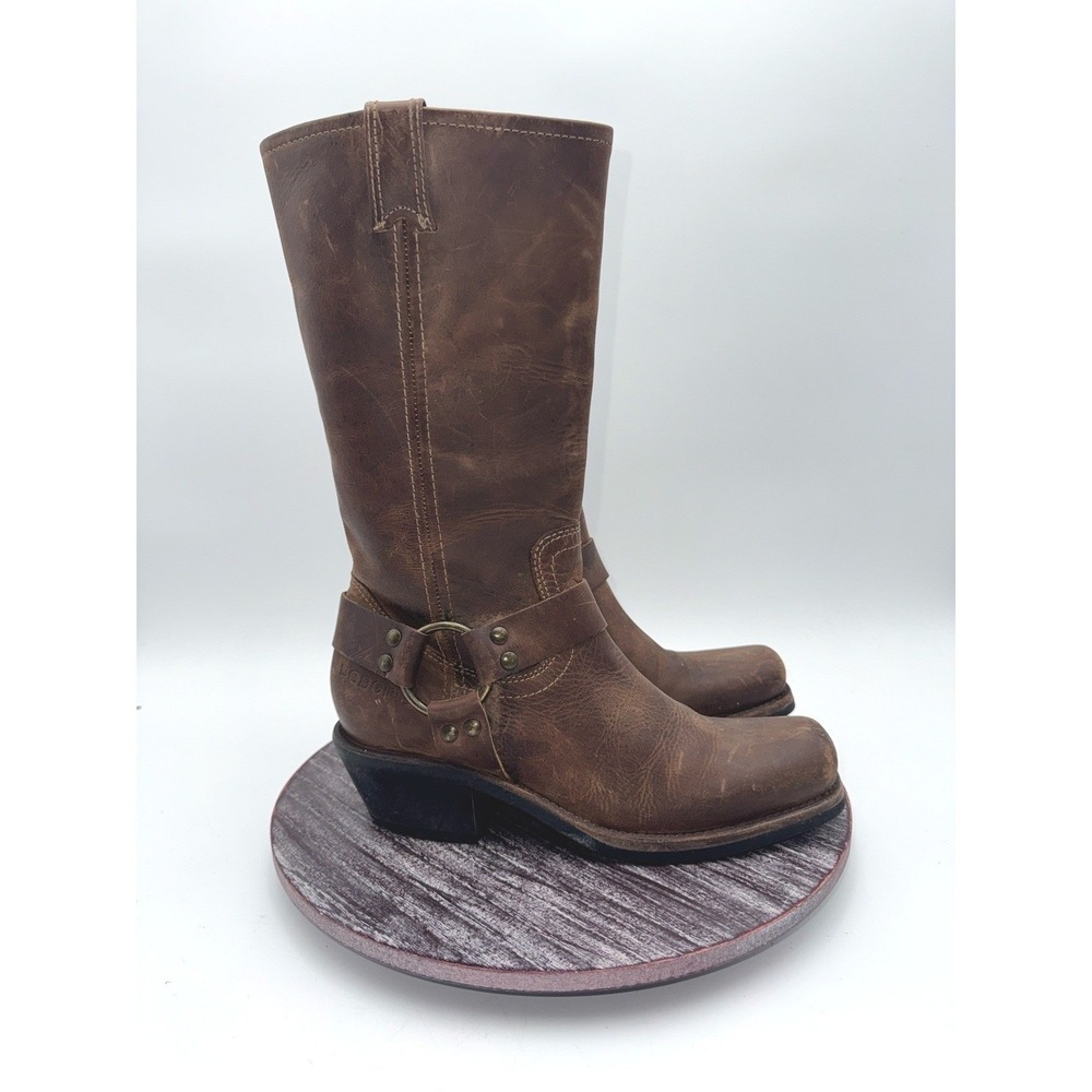 BCBGirls Boots Women 8 Brown Genuine Leather Square Toe Harness Cowboy Western